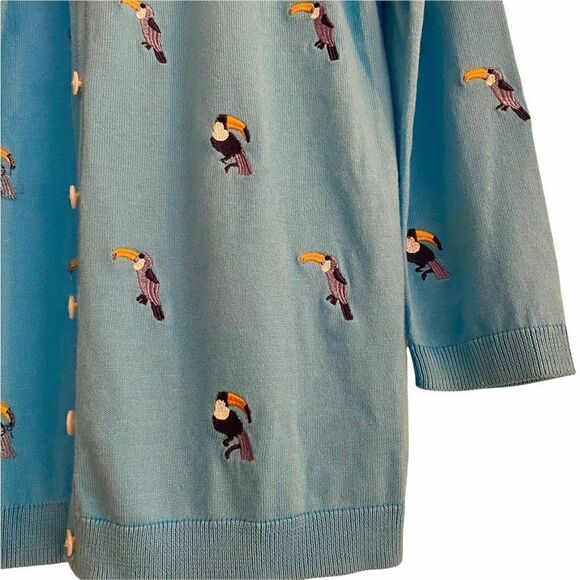 Talbots Toucan Embroidered Blue Cardigan Petite - Picture 4 of 7